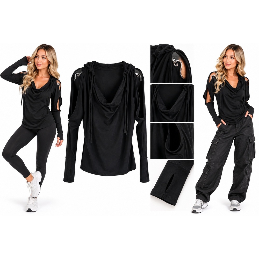 Zumba Hoodie S Cowl Neck Cold Shoulder Cutout Thumbhole Dance Y2K Streetwear